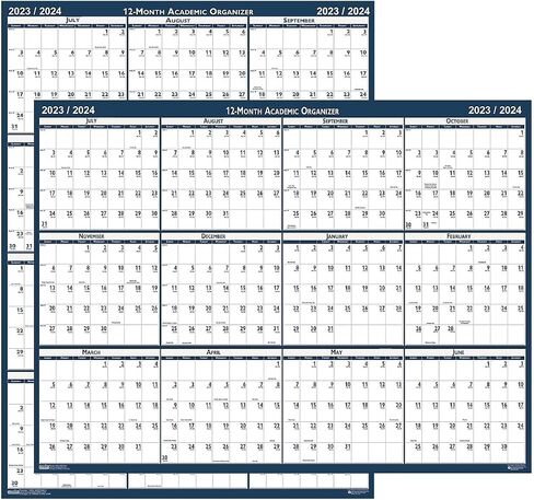 2023-2024 House of Doolittle 37-inch x 24-inch Academic Yearly Wet-Erase Wall Calendar, Reversible, Blue (395-24) in Kuwait