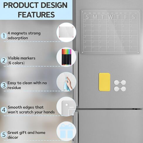 Magnetic Acrylic Dry Erase Board and Calendar for Fridge (Clear) in Saudi Arabia