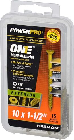 Power Pro Premium One Multi-Material Flat Head Screws, Epoxy Coated Steel, Fasten in Wood, Metal, Concrete, Drywall and Plastic, Bronze, #10 x 1-½ inches, Box of 15 Screws in Saudi Arabia