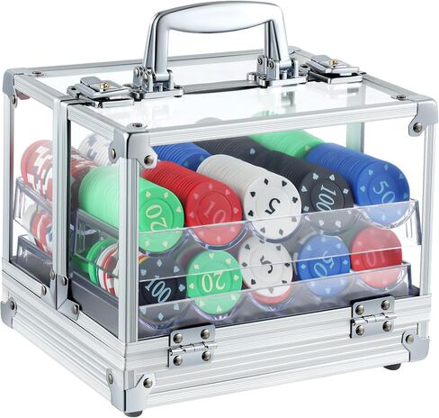 Hiboom Poker Chip Case 600 Pcs Chips Capacity Acrylic Poker Chip Carrier with 6 Pcs Poker Chip Trays Chip Racks in Saudi Arabia