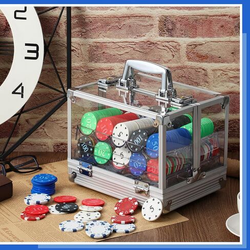 Hiboom Poker Chip Case 600 Pcs Chips Capacity Acrylic Poker Chip Carrier with 6 Pcs Poker Chip Trays Chip Racks in Saudi Arabia