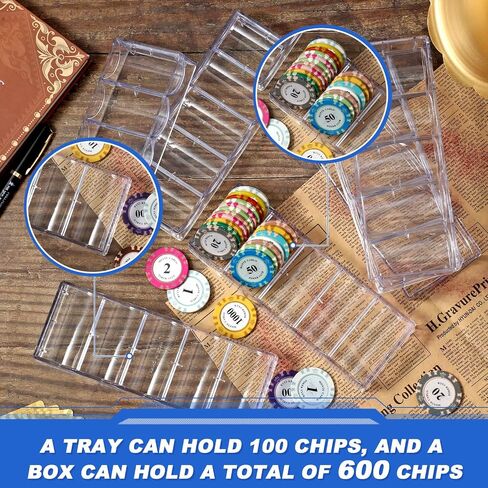 Hiboom Poker Chip Case 600 Pcs Chips Capacity Acrylic Poker Chip Carrier with 6 Pcs Poker Chip Trays Chip Racks in Saudi Arabia