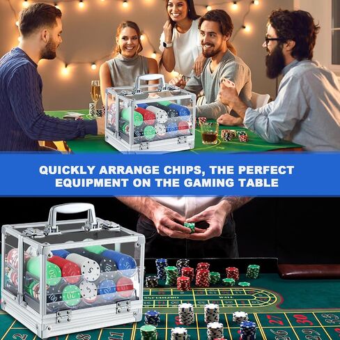 Hiboom Poker Chip Case 600 Pcs Chips Capacity Acrylic Poker Chip Carrier with 6 Pcs Poker Chip Trays Chip Racks in Saudi Arabia