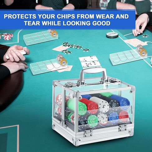 Hiboom Poker Chip Case 600 Pcs Chips Capacity Acrylic Poker Chip Carrier with 6 Pcs Poker Chip Trays Chip Racks in Saudi Arabia