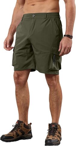 شورت Lexiart الرجالي للمشي لمسافات طويلة، شورت رياضي قابل للتمدد سريع الجفاف مع 6 جيوب، شورت تكتيكي لصيد الأسماك والجولف in Kuwait