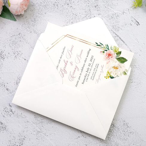 PONATIA 50 PCS/Pack A7 Envelopes, 5.25 x 7.5'' Shiny Ivory Envelopes, Perfect 5x7 Envelopes for Wedding Invitation Cards, Christmas Gift Cards Envelopes, Acrylic Invitations, Photos in Saudi Arabia