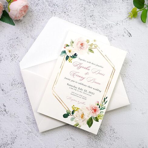 PONATIA 50 PCS/Pack A7 Envelopes, 5.25 x 7.5'' Shiny Ivory Envelopes, Perfect 5x7 Envelopes for Wedding Invitation Cards, Christmas Gift Cards Envelopes, Acrylic Invitations, Photos in Saudi Arabia