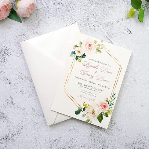 PONATIA 50 PCS/Pack A7 Envelopes, 5.25 x 7.5'' Shiny Ivory Envelopes, Perfect 5x7 Envelopes for Wedding Invitation Cards, Christmas Gift Cards Envelopes, Acrylic Invitations, Photos in Saudi Arabia