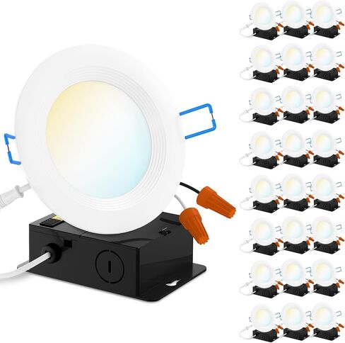 Sunco Lighting 24 Pack 4 Inch Ultra Thin LED Recessed Ceiling Lights, Baffle Trim, Selectable CCT 2700K/3000K/3500K/4000K/5000K Dimmable 10W, Wafer Thin, Canless with Junction Box in Saudi Arabia