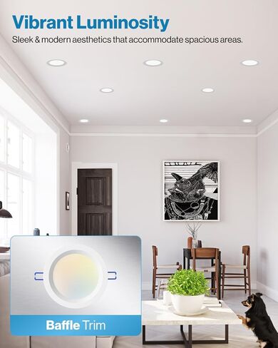 Sunco Lighting 24 Pack 4 Inch Ultra Thin LED Recessed Ceiling Lights, Baffle Trim, Selectable CCT 2700K/3000K/3500K/4000K/5000K Dimmable 10W, Wafer Thin, Canless with Junction Box in Saudi Arabia