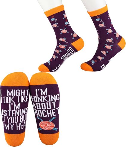 CMNIM 2 Pairs Crochet Socks Crocheter Gifts I'm Thinking About Crochet Novelty Socks Gifts for Crochet Lover Knitting Gifts in Saudi Arabia
