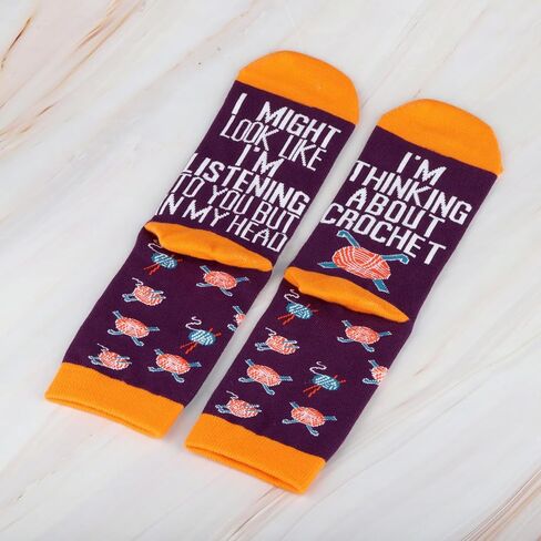 CMNIM 2 Pairs Crochet Socks Crocheter Gifts I'm Thinking About Crochet Novelty Socks Gifts for Crochet Lover Knitting Gifts in Saudi Arabia