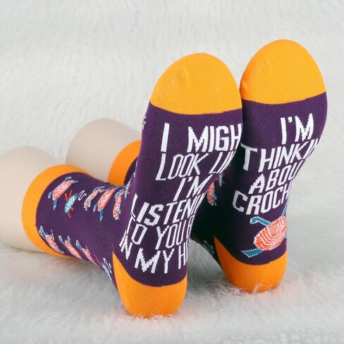 CMNIM 2 Pairs Crochet Socks Crocheter Gifts I'm Thinking About Crochet Novelty Socks Gifts for Crochet Lover Knitting Gifts in Saudi Arabia