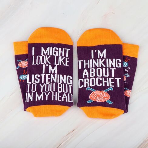 CMNIM 2 Pairs Crochet Socks Crocheter Gifts I'm Thinking About Crochet Novelty Socks Gifts for Crochet Lover Knitting Gifts in Saudi Arabia
