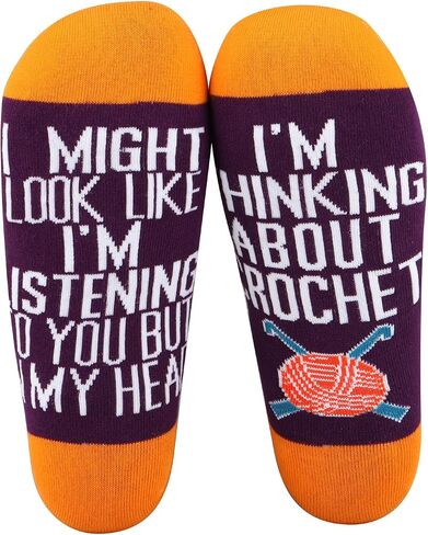 CMNIM 2 Pairs Crochet Socks Crocheter Gifts I'm Thinking About Crochet Novelty Socks Gifts for Crochet Lover Knitting Gifts in Saudi Arabia