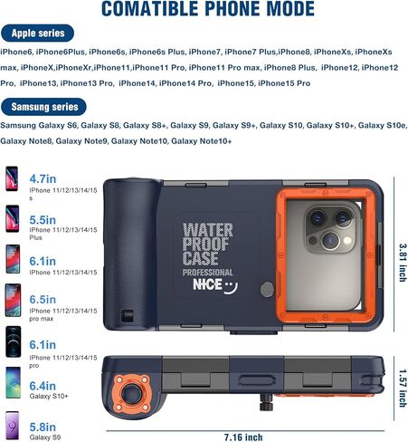 Underwater Snorkeling Diving Phone Case for iPhone 15/14/13/12/11 Pro Max/XR/XS/X Samsung Galaxy S24/S23/S22/S21，[50ft/15m] Professional Scuba Dive Waterproof Case Underwater Photo Video Cove Blue in Kuwait