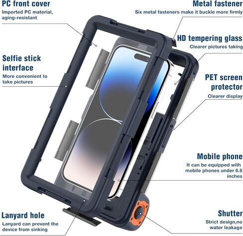 Underwater Snorkeling Diving Phone Case for iPhone 15/14/13/12/11 Pro Max/XR/XS/X Samsung Galaxy S24/S23/S22/S21，[50ft/15m] Professional Scuba Dive Waterproof Case Underwater Photo Video Cove Blue in Kuwait