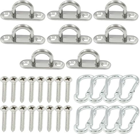 Pad Eye Plate U Hooks + Stainless Steel Snap Hook,Marine Hardware Staple Hook Loop with Screws,16 Pcs in Saudi Arabia