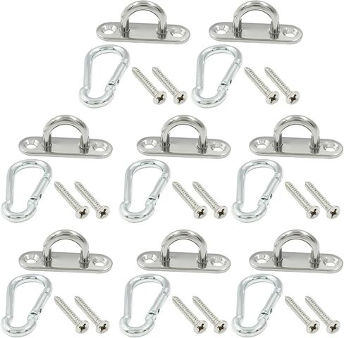 Pad Eye Plate U Hooks + Stainless Steel Snap Hook,Marine Hardware Staple Hook Loop with Screws,16 Pcs in Saudi Arabia