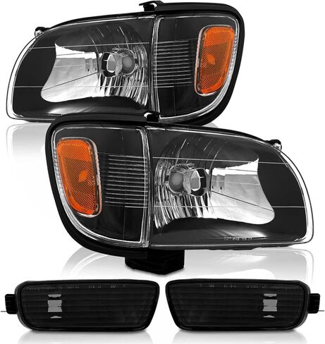 AS Headlights Assembly For 2001-2004 Toyota Tacoma Headlights+Corner Signal Parking Lamps Black Housing - Driver & Passenger Side 01 02 03 04 in Kuwait