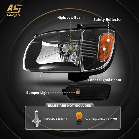 AS Headlights Assembly For 2001-2004 Toyota Tacoma Headlights+Corner Signal Parking Lamps Black Housing - Driver & Passenger Side 01 02 03 04 in Kuwait
