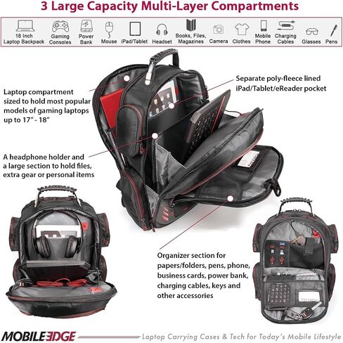 Mobile Edge CORE Gaming Laptop Backpack for 17-18 Inch Laptops with USB Charging Port and Cable, TSA-Friendly, MECGBPV1 in Saudi Arabia