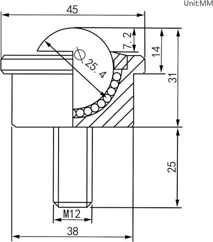 محمل نقل دوار للكرة، 4 قطع M12 جذع خيط 1 بوصة، بكرة نقل الكرة شديدة التحمل لنقل الحركة، مثبتة على مسمار، جذع خيط، محمل فولاذي وفولاذ كربوني، سعة تحميل إجمالية 1600 رطل. in Kuwait