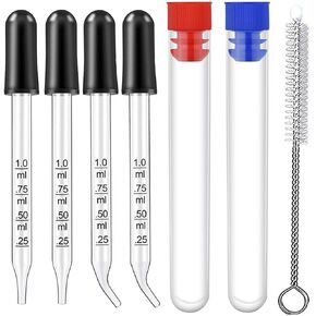 4 Pcs 1mL Eye Droppers- Bent & Straight Tips for Essential Oils, Glass Dropper Suitable for Medicine, Feeding, Food, Kids, Lab, Health Care