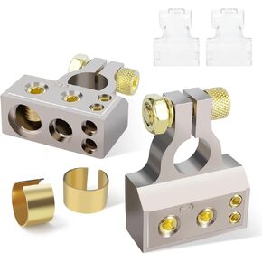 Battery Terminals, 2/4/8/10 Gauge Battery Terminal Connectors with Shims and Protective Covers, Car Battery Cable Ends, 1 pair