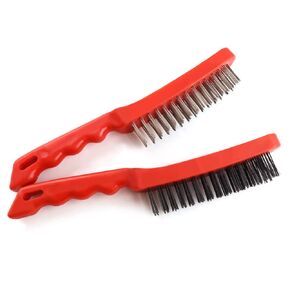 Wire Scratch Brush 2 Set, Heavy Duty Stainless Steel 11 Inch with Plastic Handle Descaling Welding Dust Bending Hand Tool, Teel Brush Rust Remover for Metal by MAXMAN