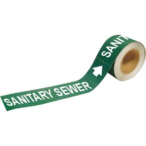 Brady 20465 Economy Pipe Markers-to-Go, B-736, 1" Height X 8" Width, White On Green Self-Sticking - Plastic Film, Legend "Sanity Sewer"