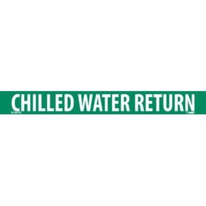 NMC B1047G Pipemarkers Sign, Legend "Chilled Water Return", 9" Length x 1" Height, 3/4" Letter Size, Pressure Sensitive Vinyl, White on Green (Pack of 25)