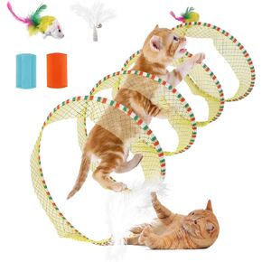 S Type Self-Play Folded Coil Cat Spiral Tunnel Toy for Indoor Large Cats Play Exercise with 2 PCS Flea Lice Combs, Decompression Interactive Cat Springs Toys, Yellow