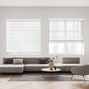 DEZ FURNISHINGS Cordless 2" Smooth Faux Wood Blind, 26.75" W x 64" H, Smooth White