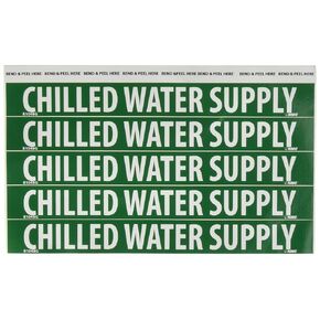 NMC B1048G Pipemarkers Sign, Legend "Chilled Water Supply", 9" Length x 1" Height, 3/4" Letter Size, Pressure Sensitive Vinyl, White on Green (Pack of 25)