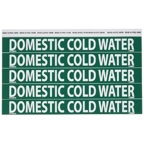 NMC A1085G Pipe Marker, Legend "Domestic Cold Water", 14" Length x 2" Height, 1-1/4" Letter Size, Pressure Sensitive Vinyl, White on Green (Pack of 25)