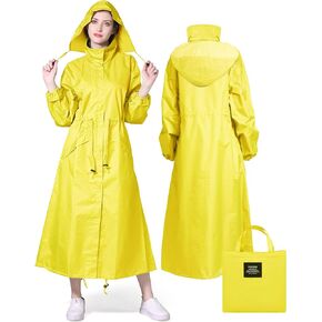 Women's Raincoats Waterproof Lightweight Raincoat for Women with Hood Outdoor Windbreaker Rain Jacket Adjustable Waist