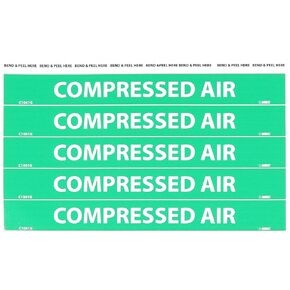 NMC C1061G Pipemarkers Sign, Legend "Compressed AIR", 9" Length x 1" Height, 1/2" Letter Size, Pressure Sensitive Vinyl, White on Green (Pack of 25)