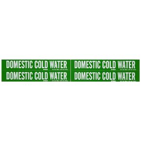 Brady 7084-4 1-1/8" Height, 7" Width, B-946 High Performance Vinyl, White On Green Color Self-Sticking Vinyl Pipe Marker, Legend "Domestic Cold Water"