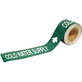Brady 20414 Economy Pipe Markers-to-Go, B-736, 1" Height X 8" Width, White On Green Self-Sticking - Plastic Film, Legend "Cold Water Supply"