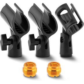3 pcs Universal Microphone Clip Holder, Adjustable Mic Holder for Stand with 2 pcs 5/8" Male to 3/8" Female Screw Adapter for Wired Wireless Microphone Stand(Black)