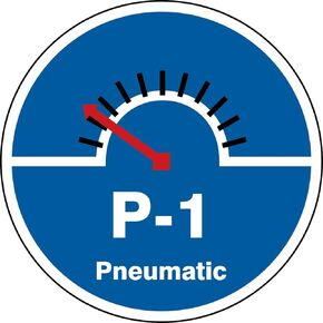 Accuform TDK701XVM Adhesive Dura-Vinyl "P-1 Pneumatic" Energy Source Shape ID Tag, 2.5" W x 2.5" L, Black/Red/White on Blue (Pack of 5)