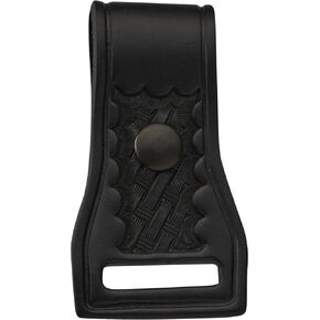 Two-Way Radio Microphone Holder Epaulet Shoulder Leather Mic Clip Slot for First Responder Uniforms. Black Snap