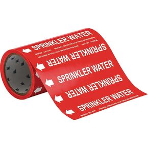Brady 41476 Roll Form Pipe Markers, B-946, 8" X 30', White On Red Pressure Sensitive Vinyl, Legend "Sprinkler Water"