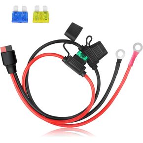 10AWG 45A Connector to O Ring Terminal, Compatible with Anderson Connector Port, Dual Positive/Negative ATC Style Fuse Holder Cable, for Portable Solar Generators and Battery Charge- 2Ft