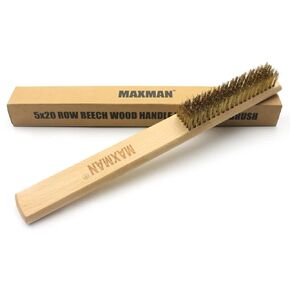 MAXMAN Copper Brass Brush, 20×6 Row Soft Bristle Wire Scratch Brushes with 10" Natural Beechwood Handle Barbell Brush for Cleaning Metal Surface Texturing, Removes Lint, 3Pcs
