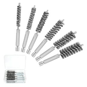6 Pcs Stainless Steel Bore Brush with 1/4" Hex Shank Twisted Wire Bore Brushes with Different Sizes,Electric Drill Wire Brush for Rust, Cleaning Tubes(8, 10, 12, 15, 17, 19mm)