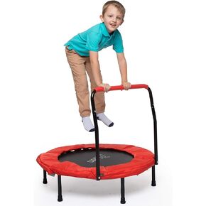 Portable 36 Inches Kid Trampoline w Handle for Stability and Safety Pad- Foldable Handrail for Easy Storage- Fitness Rebounder Trampoline for Kids and Adults- Quiet Indoor and Outdoor Exercise