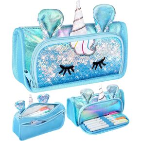 Cute Pencil Case, 3D Pencil Pouch for Girls Kids, Sparkly Pencil Bag with Sequins for Students, Glitter Bling School Supplies Stationary Pen Holder, Purple