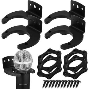 Vaguelly 4 Sets Mic Holders Wall- Mounted Microphone Stand Wireless Microphone Hanging Hooks with Screws Microphone Anti-Roll Rings Microphone Accessories for KTV Home